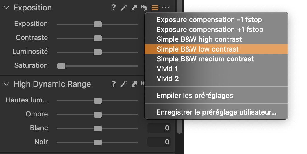 Pré-réglages sur Capture One Pro
